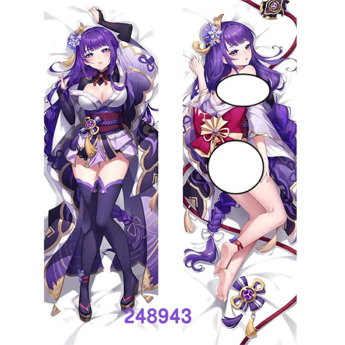 Anime ‌Genshin Impact RaidenShogun Double-Sided Print Hing Body Pillowcase Otaku Cosplay Pillow Cover